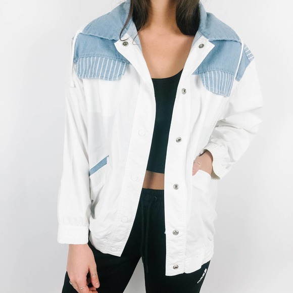 Vintage Jackets & Blazers - Vintage Denim & White Mix Print Jacket S